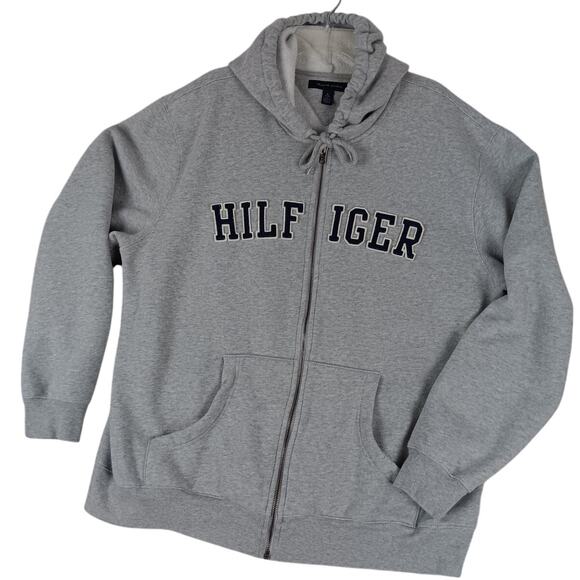 Tommy Hilfiger Other - Tommy Hilfiger Hoodie Mens XL Gray Spell Out Zip Drawstring Street Casual Y2K